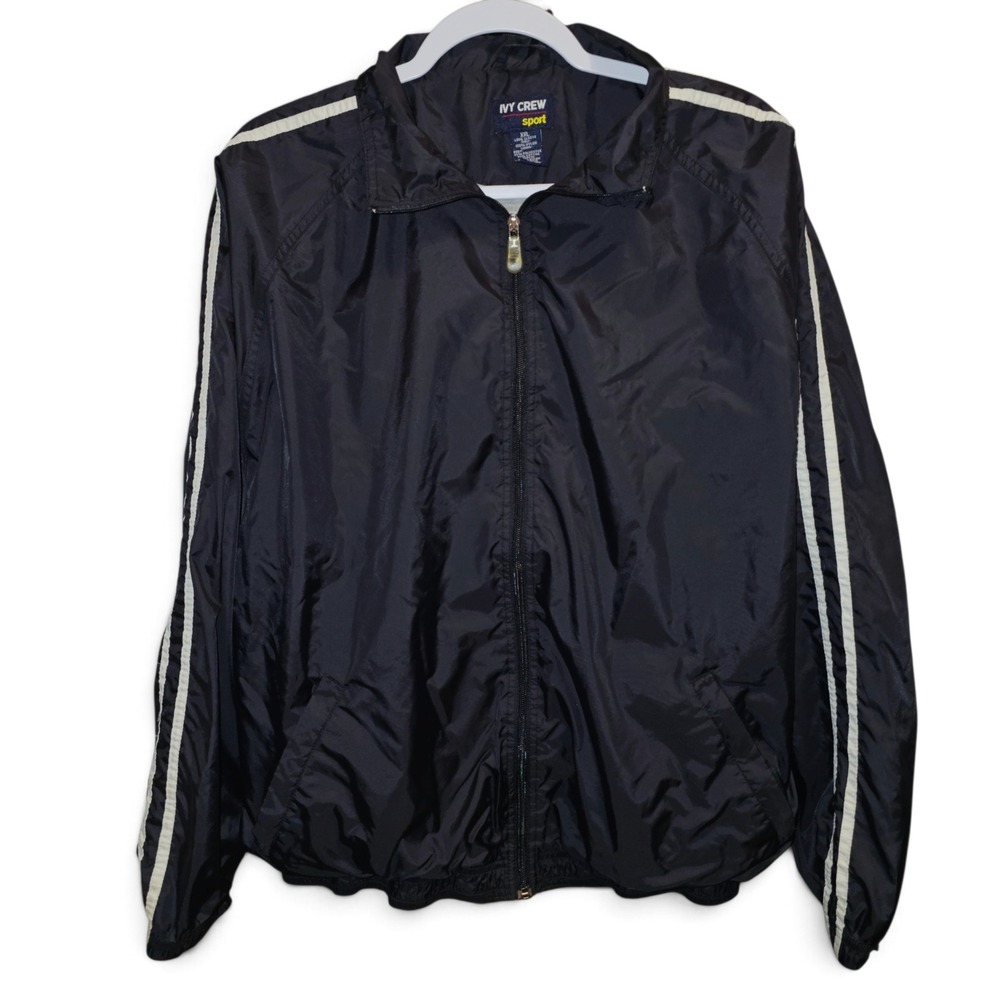 Ivy Crew Sport Windbreaker Men XXL Black Good Striped Sleeve Full Zip Jacket